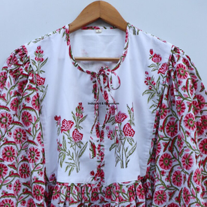 Beautiful floral Cotton Block Printed dress Dress For Casual wear Hand Block Printed Dress - Product Image 2