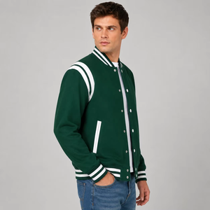 Blouson Bomber Uni Vert Hiver pour Homme à Manches Longues avec Logo Frontal – Vêtement Décontracté de Sport et d'Équipe - Product Image 3