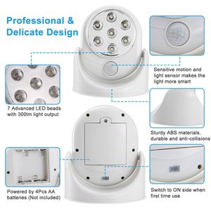 Wireless LED Spotlight 90 Degrees <b>Motion</b> <b>Sensor</b> Night Lamp 360 Degrees Rotate Cordless Stairs <b>Lights</b> 23ft Sen Night <b>Lights</b> - Product Image 4
