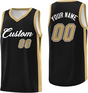 Customized Basketball Jersey Black Gold Crew Neck Sleeveless Mesh 100% Polyester Sublimated Print Unisex Adult Breathable Front - Product Image 1