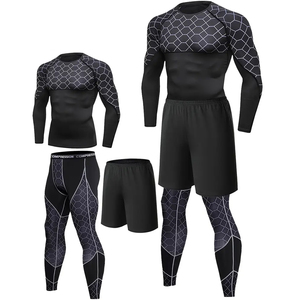 Conjunto de tres piezas de ropa deportiva para hombre con estampado, transpirable, que absorbe la humedad, de secado rápido y moldeador del cuerpo, resistente al sudor. - Product Image 1