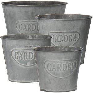 Wholesale Supply <b>Galvanized</b> Planters Set of 4 Indoor Outdoor Display Cheap Metal Flower Pots and <b>Buckets</b> for Natural Decoration - Product Image 1