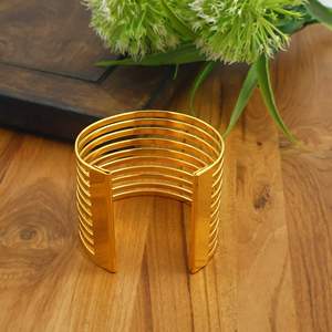 Gold Tone Stainless Steel Cuff Bracelet Minimalist Open <b>Bangle</b>, Stackable Wide Modern Unisex Jewelry Gift <b>for</b> Women <b>Men</b> - Product Image 3