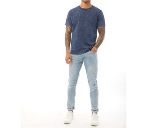 T-shirt décontracté délavé à l'acide, style vintage streetwear, bleu foncé texturé, pour homme, avec logo personnalisé OEM, fabricant en gros - Product Image 6