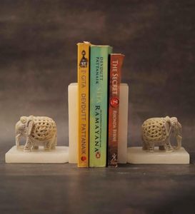 Porte-livres décoratifs en marbre en forme d'éléphant, fabriqués à la main, pour la maison, le bureau, la bibliothèque, l'étagère, l'organisation du bureau, la décoration - Product Image 3