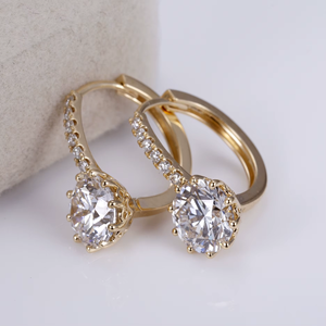 Women's 18K Gold Plated Diamond <b>Earrings</b> Round Brilliant Cut Classic Style Wedding Jewelry - Product Image 4