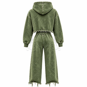 Men <b>Brown</b> Tracksuit Set 100% Cotton Full Length Zipper 450 Gsm Cropped Zipper Wide Leg <b>Joggers</b> Frayed Hem Casual Wear - Product Image 6