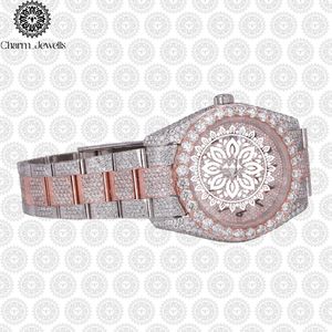 Charm Jewells Luxury <b>Men's</b> Stainless Steel <b>Watch</b> 40mm Case Mechanical Movement Diamond Accents Leather Band 10 Bar Water - Product Image 5