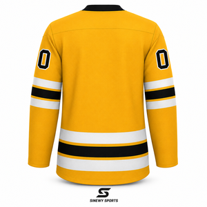เสื้อฮอกกี้น้ำแข็งแบบกำหนดเองสำหรับผู้ชาย SINEWY SPORTS สีเหลือง ดำ ขาว ลายทาง คอวี แขนยาว ระบายเหงื่อได้ดี - Product Image 2