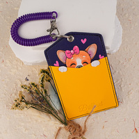 Porta Tarjetas de Identificación de Cuero PU con Diseño de Corgi, Etiqueta de Equipaje con Ventana Transparente, Correa de Muñeca en Espiral, Logotipo Personalizado, Regalos de Viaje, Venta al Por Mayor