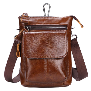 Factory Direct Sale Men's Genuine Leather Vintage Fashion Multi-functional <b>Large</b>-capacity Zippered Crossbody Waist Bag - Product Image 1