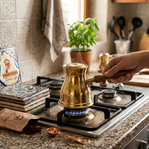 Cezve en laiton massif de qualité supérieure, lisse, pour café turc, Ibrik arabe, Briki grec, chauffe-lait et beurre pour cuisinière avec poignée en bois, OEM - Product Image 2