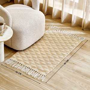 Alfombra Rectangular Tejida a Mano con Base de Látex y Patrón Geométrico Moderno, con Flecos, para Sala de Estar, Dormitorio o Entrada - Product Image 1