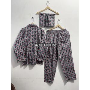 Conjunto de Pijama de Algodón Orgánico de 3 Piezas para Mujer, Manga Larga, Estampado Floral, Ropa de Dormir Clásica, Camisa con Cuello Camisero y Botones - Product Image 3
