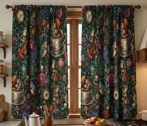 Cortinas de terciopelo o opacas con diseño de animales y tazas de té, cada panel con diseño Art Nouveau, cortinas para ventana con patrón decorativo caprichoso y térmico - Product Image 2