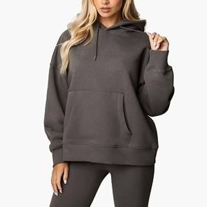 Oversized Hooded Sweatshirt Solid Color Cotton Fleece Pocket Casual Fit Unisex Autumn Wear Regular Length Knitted Style - Product Image 1