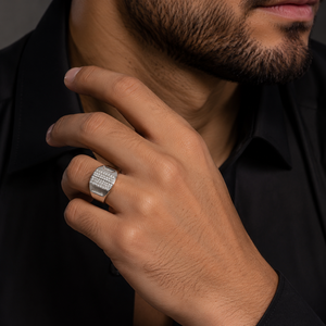 925 <b>Sterling</b> <b>Silver</b> Micro Pave Cubic Zirconia Signet <b>Ring</b> for <b>Men</b> Wedding Party Gift High Polish Finish - Product Image 1