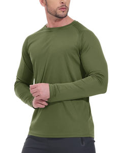 T-shirt homme vert olive à manches longues, coupe slim, séchage rapide, tricoté, col rond, décontracté, de bonne qualité et confortable. - Product Image 2