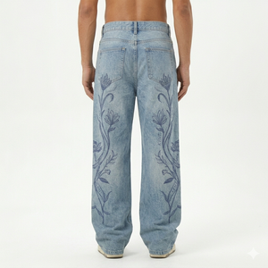 Custom Hot Selling 14oz Stone Washed Denim <b>Jeans</b> Men Streetwear Straight Fit 100% Cotton Solid Color Fade Proof Washable Spring - Product Image 5