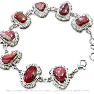 Jewelry Perfections Latest Fashion Women's Brass Silver Plated Adjustable Chain Link <b>Bracelet</b> Rhodochrosite <b>Crystal</b> Oval Cut - Product Image 2