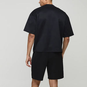 <b>Top</b> Quality Plus Size Streetwear 2 Piece Set Regular Fit T-shirt Knee Short Custom Silk Screen Printed Logo Solid 100% Cotton - Product Image 2