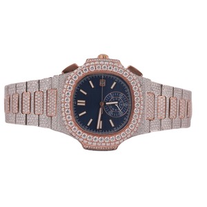 Montre pour homme en quartz de qualité supérieure entièrement sertie de diamants Moissanite, clarté VVS, acier inoxydable, cadran en cristal saphir, bracelet 10 bars - Product Image 1
