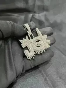 Pendentif pour homme personnalisé avec lettre en moissanite véritable de 3 carats, coupe ronde, plaqué or blanc 14 carats - Product Image 6