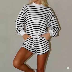 <b>Mock</b> <b>Neck</b> <b>Top</b> And Shorts Set For Women Warm Cozy Relaxed Fit Everyday Wear Outfit Fine Quality Apparel - Product Image 1