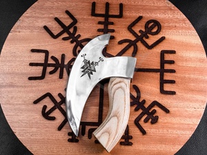 Dụng Cụ Cắt Pizza Bằng Thép Cacbon Cao Thủ Công Rìu Pizza Viking Có Khắc Theo Yêu Cầu Và Vỏ Bọc Bằng Da - Product Image 5