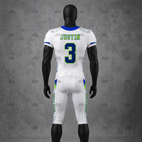 Maillot de football américain sublimé imprimé blanc et bleu pour homme, ajusté, à manches courtes, anti-humidité, écologique, 220g