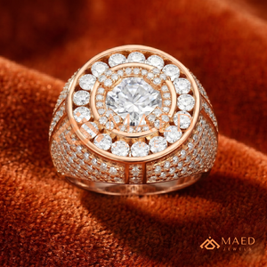 <b>Mens</b> Rose Gold Tone Moissanite Halo <b>Ring</b> Luxury Round Cut Diamond Look Statement <b>Ring</b> for <b>Men</b> - Product Image 6