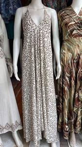 Robe longue Halter Dashiki marron à imprimé tourbillon circulaire, coupe ample, style bohème décontracté, pour femme, vente en gros, été et printemps - Product Image 3