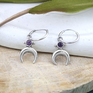 Natural Amethyst Crescent Moon <b>Dangle</b> <b>Earrings</b> 925 Sterling Silver Gemstone Drop <b>Earrings</b> for Women for Women - Product Image 6