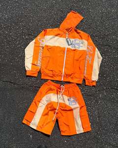 Custom Reflective <b>Men's</b> Nylon Windbreaker <b>Jacket</b> and Shorts Set Zip Up Streetwear Water Resistant Tracksuit - Product Image 2