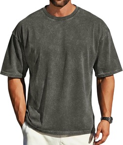T-shirt vintage délavé coupe ample à épaules tombantes pour homme, col rond décontracté, en coton doux et respirant, streetwear à manches courtes - Product Image 5