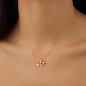 Pendentifs Breloques Personnalisés Lettre Initiale Gonflée en Argent 925 Plaqué Or, Minimalistes, Unisexe, Cadeau - Product Image 4