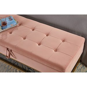 Panca letto in velluto rosa da 58,6 pollici con base in metallo e contenitore, mobile per soggiorno - Product Image 6