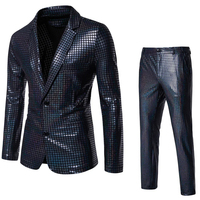 Ensemble de costume pour homme en tissu peigné brillant à paillettes, respirant, imperméable, coupe-vent, infroissable, avec logo personnalisé par estampage à chaud, idéal pour les soirées disco