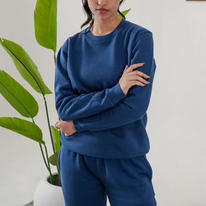 Custom Unisex Hooded Solid Tracksuit Set with Crewneck Sweatshirt and Sweatpants OEM Wholesale - Product Image 3