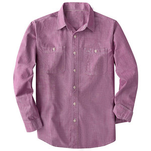 Camisa Casual de Mezclilla Morada para Hombre, Manga Larga, Bolsillos en el Pecho, Cuello Camisero, 100% Algodón, Corte Regular, Transpirable, para Todas las Temporadas - Product Image 1