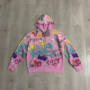 2026 Printed Hooded Zipper Sweatshirt Men's Oversized Streetwear Blue Letter Pattern Autumn Knitted Polyester - Product Image 4