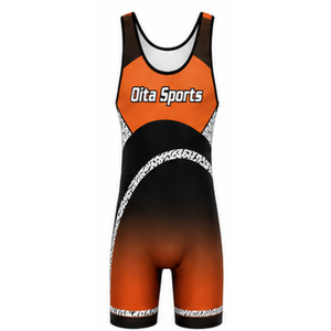 <b>Men</b> Orange Black Sublimated <b>Wrestling</b> <b>Singlet</b> Polyester Athletic <b>Wrestling</b> Uniform Sleeveless Sportswear Competition Training - Product Image 2