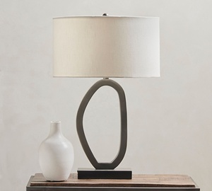 Infinity Oval Metal Table Lamp with Open Iron Loop Base Premium Linen <b>Drum</b> <b>Shade</b> Warm Ambient <b>Lighting</b> for Modern Interiors - Product Image 4