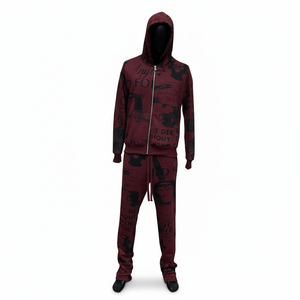 Unisex Stone Wash Embroidered Printed Hooded Tracksuit Full Zip Streetwear <b>Set</b> Cotton Regular Fit Four-Way Stretch Vintage - Product Image 1