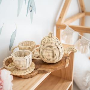 Rattan tea cup <b>set</b> high quality children developmental toys pretend play <b>teapot</b> toy for kids - Product Image 3