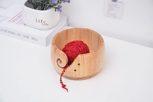 Wooden Yarn <b>Bowl</b> Round Simple Design with Spiral Cutout Feature - Product Image 2