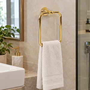 Support mural rectangulaire pour serviettes en laiton doré poli, accessoires modernes pour salle de bain d'hôtel - Product Image 3