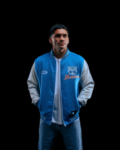 Veste universitaire bleue pour homme Dynasty avec logo brodé Warriors, col rabattable, fermeture éclair sur le devant, style décontracté - Product Image 5