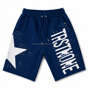Vintage Washed Shorts Men's Casual Shorts Faded Look 100% French Terry Shorts for Men with Long <b>String</b> - Product Image 3