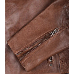 2026 OEM Winter Hot Selling <b>Brown</b> Cowhide <b>Leather</b> <b>Jacket</b> Men's Stand Collar Zipper Front Pockets 100% High Quality Low MOQ - Product Image 5